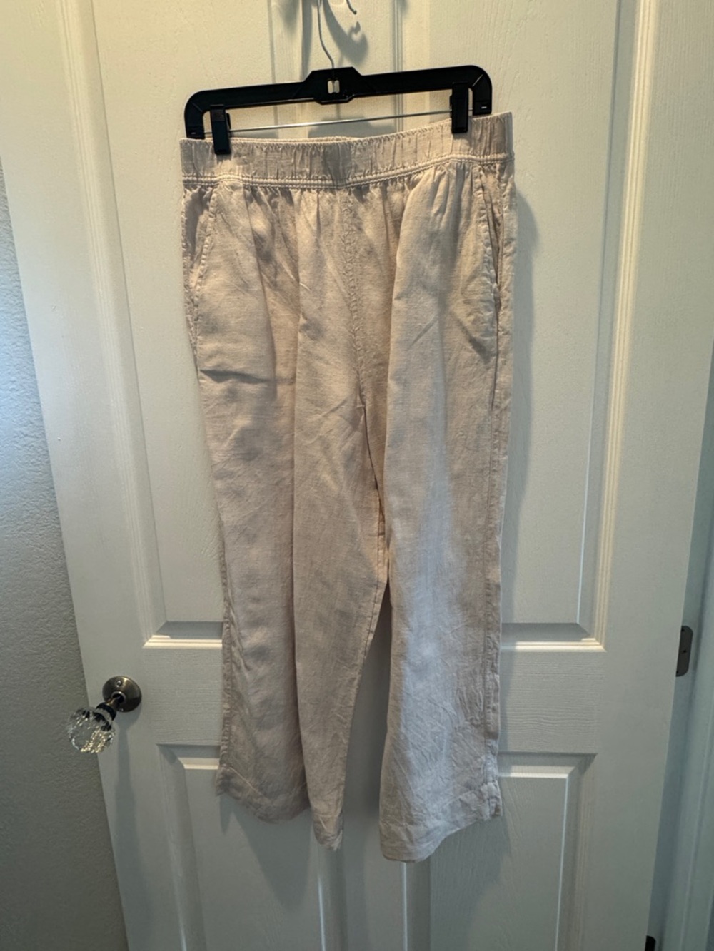 Light Tan Pure Linen Blend Wide Leg Pants